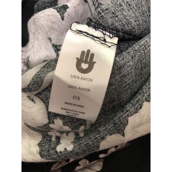 Spiritual Gangster One Size Black White Floral Tie Front Short Robe Rayon Kimono - Picture 6 of 6